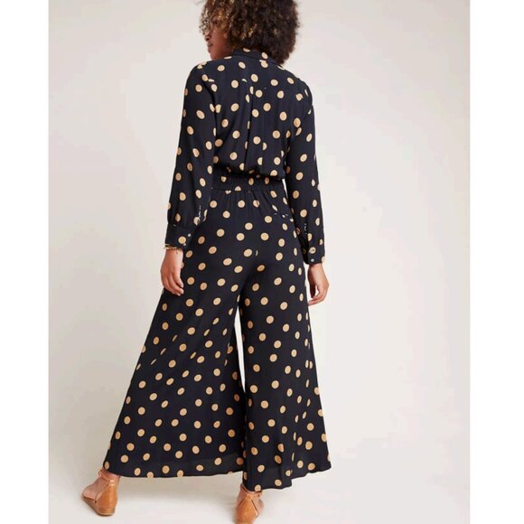 ANTHROPOLOGIE  Loveland Wide-Leg Dot Jumpsuit in Black Size 12 - Picture 5 of 5